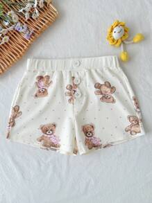 SHEIN Tween Girls' Streetwear Casual Knit Printed Straight Leg Shorts