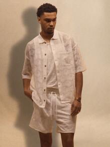 Musero Casual Smart Street Style Oversized Textured Button Through Short Sleeve Shirt Only For Summer Holiday Vacation