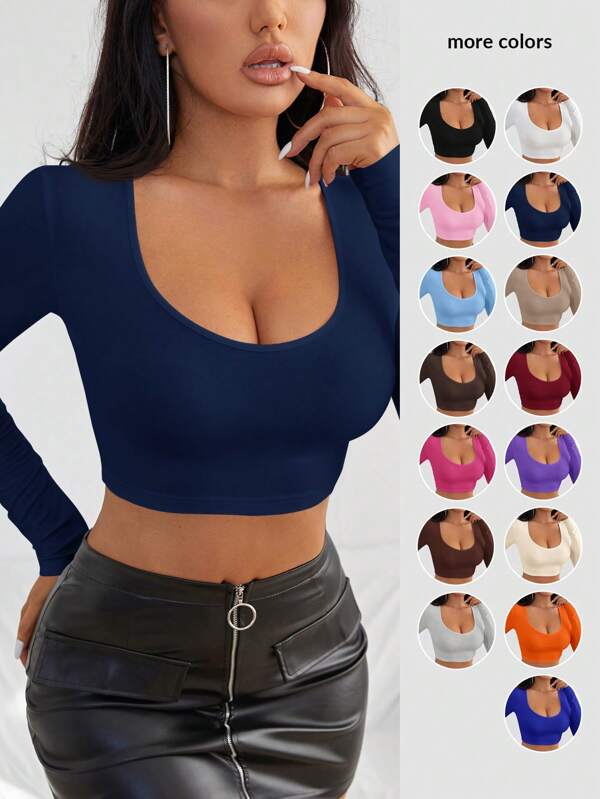 RueChic Solid Fitted Crop Tee Concert Long Summer Coquette Prom Sexy Valentine Day Basic Tees
