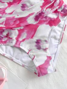 SHEIN Traje de baño de una pieza con estampado floral y fruncido de tul para niña preadolescente, lindo y adecuado para primavera y verano