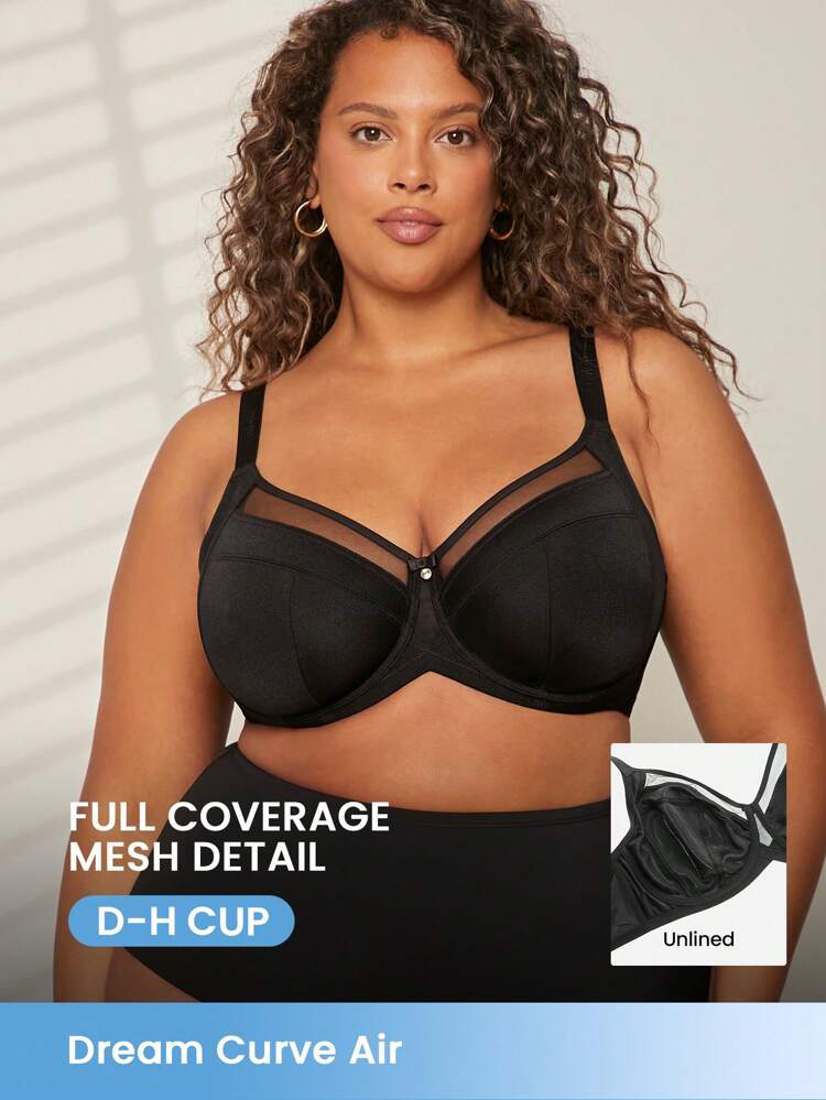 Plus Unlined Full Coverage Side Support Mesh Bra