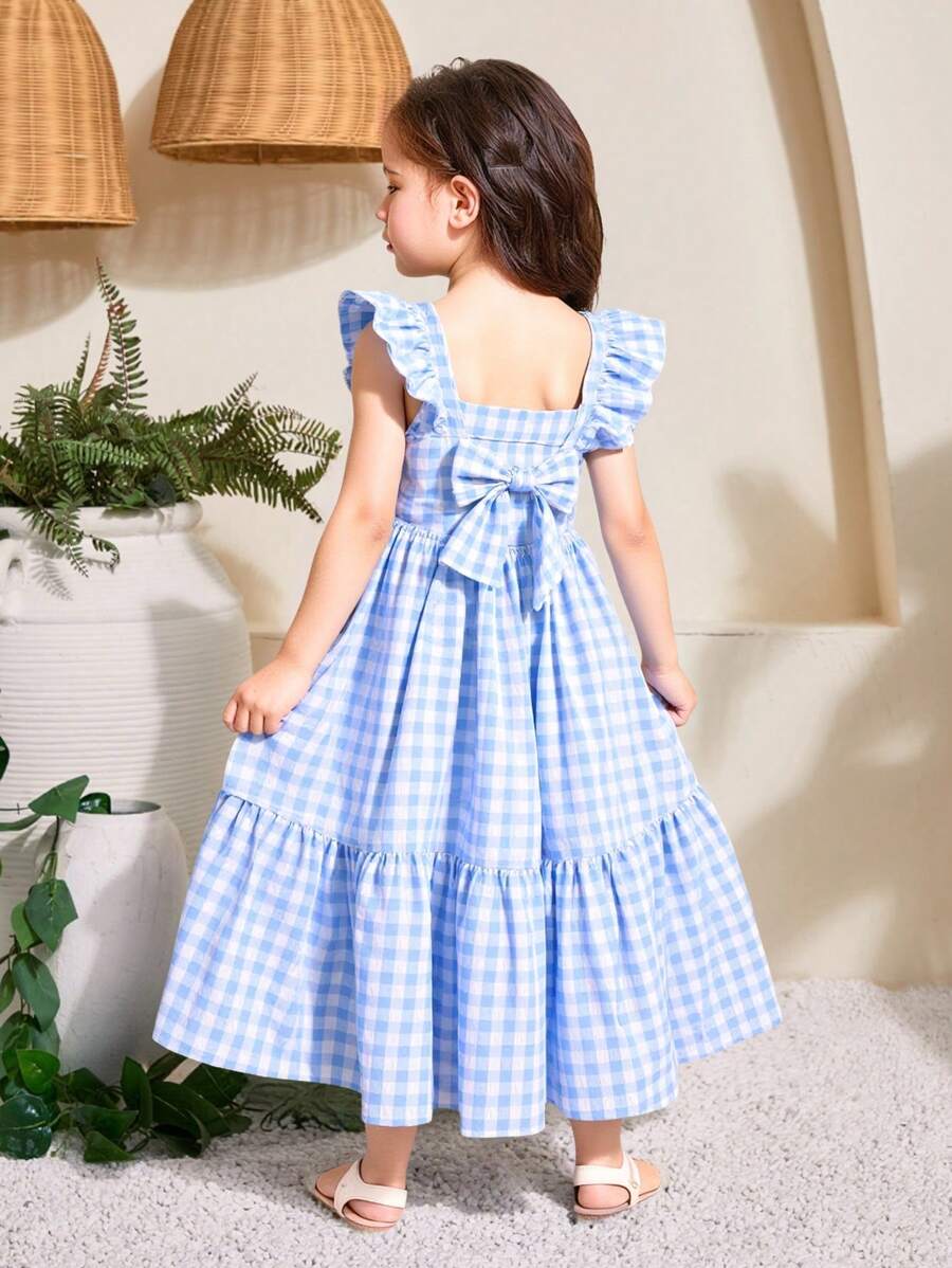 SHEIN Leap Crew Young Girl Woven Ruffle Collar Fitted Dress - Blue - View 1