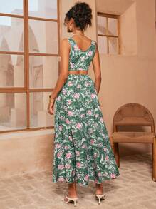 Swim Oasis Women's Fashion V-Neck Camisole And Ruffle Hem High Slit Skirt Set - Multicolor - View 2