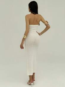 Aloruh Ladies Knitted Backless Tube Top Mini Dress - White - View 6