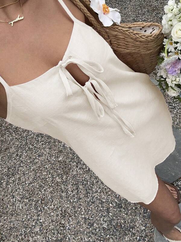 Sunnyshic Women's Simple Front Tie Strap Summer Dress
