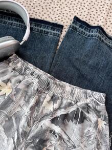 SHEIN TEENGIRL Summer Casual Camo Tree Branch Print Shorts