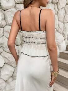 SHEIN Frenchy Elegantes Sommer-Camisole mit Kontrastbesatz und Bindebändern für Damen - Aprikosenfarben - Übersicht 2