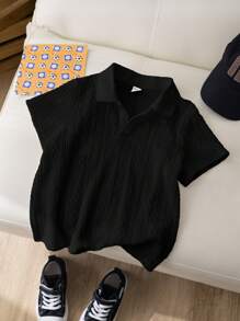 SHEIN 1 peça Camisa polo casual estilo universitário para meninos, macia e confortável, minimalista, prática e versátil, de manga curta, adequada para primavera/verão, volta às aulas, aniversário