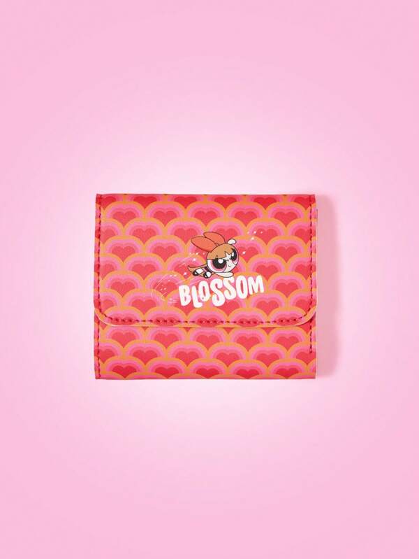 THE POWERPUFF GIRLS X SHEIN محفظة عملات صغيرة ذات نمط أزهار جميلة باللون الأحمر