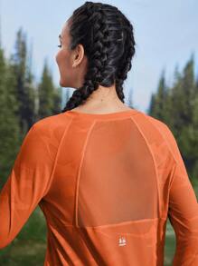 In My Nature 紫色网眼拼布短袖运动T恤，带开放式拇指孔，适合瑜伽、普拉提、健身、跑步，透气有弹性，夏季徒步旅行女装