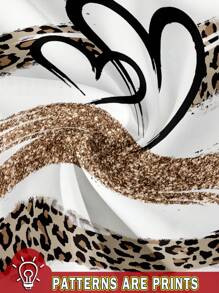 SHEIN LUNE 2 buc. Hanorac cu decolteu în V cu model leopard și inimă de mărime mare, potrivit pentru toamnă/iarnă