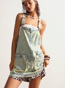 Bohemela 西部牛仔风格女式休闲宽松牛仔背带连衣裙 - 綠色 - 查看 2