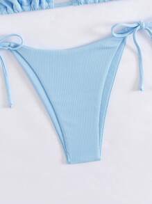 SHEIN Swim 纯色露背三角短款上衣和打结丁字裤蓝色比基尼两件套泳衣