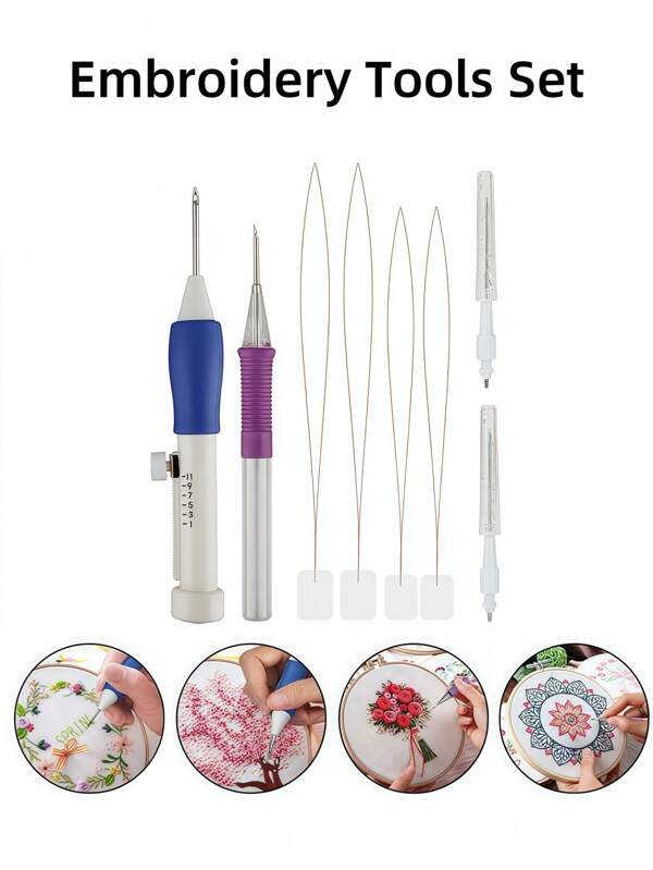 1Set DIY Embroidery Punch Needle Kit Embroidery Pen Set Garment Embroidery Knitting Sewing Needle Sewing Tool Set, Embroidery Thread Poke Poke Music Craft Punch Needle Set Embroidery Sewing Craft Tool DIY Sewing