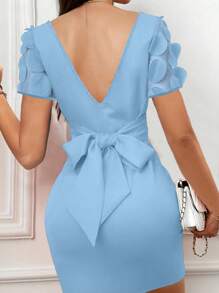 SHEIN Clasi Elegant Romantic Festival Mesh Dress For Women - Baby Blue - View 3