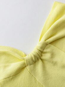 Breezaya 1pc Women's Distinctive Twist Knit Top, Solid Color, Fashionable, Suitable For Summer - Yellow - View 6