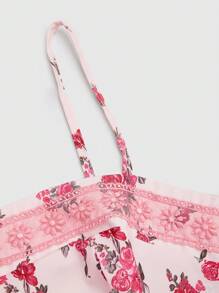 Flirla Cute Ditsy Floral Lace Trim Strappy Slim Fit Camisole, Fashion Summer - Pink - View 4