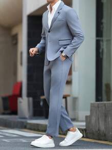 Manfinity Bizformal 男士优雅商务西装套装（夹克和裤子） - 淺灰色 - 查看 1