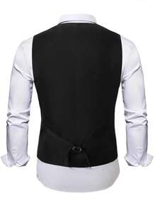 Manfinity AFTRDRK Men's Sequin Decorated Minimalist Fashion V-Neck Sleeveless Vest Men Party Prom Waistcoat - Black - View 4