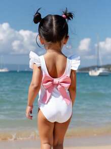 SHEIN Maillot de bain une pièce pour bébé fille avec volants, décoré d'1 pièce nœud floral