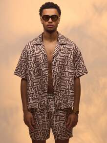 Musero Abstract Print Button Through Short Sleeve Shirt Only Summer Street Style Holiday Vacation Casual