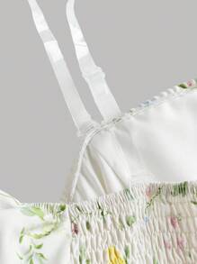 Girlism Teen Girl's Open Shoulder Puff Sleeve Ditsy Floral White Mid-Length Tea Party Dress,Boho Clothing,Easter Dress,Holiday Family Outdoor Spring Picnic Everyday Wear,Suitable For Various Occasions,Music Festival Bridesmaids Dress,,Suitable For Parties, Weddings, Garden Events, Commuting Elegance,,Shopping, Suitable For Weddings,Birthday Parties,Dances And Bridesmaids Occasions - Multicolor - View 4