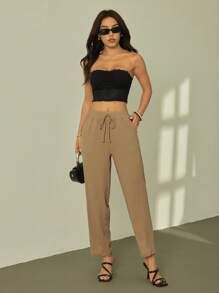 SHEIN PETITE Pantaloni casual di colore tinta unita, adatto per l'estate, per le donne