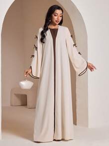 Veilorie Damen elegantes Set aus einfarbigem Kleid mit rundem Ausschnitt und Jacke mit Schleifendekor, dezent
