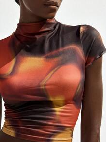 Maija Set da 2 pezzi composto da maglietta a maniche corte e gonna irregolare con effetto tie-dye, design estivo 2025, adatto per donne, camicie estive stampate, carine, eleganti e moderne, casual, per feste, spiaggia, festival musicali, brunch, ufficio, laurea, Festa di San Giovanni