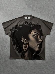 Manfinity EMRG Manfinity Streetrush Men's Round Neck Short Sleeve Graphic Printed Minimalist T-Shirt, Casual Daily Wear,Men's Loose Raglan Sleeve Printed T-Shirt,White Men T-Shirt,Graphic Men T-Shirt,Boyfriend Gifts T  T Shirts Graphic Tshirts Graphic - Coffee Brown - View 6