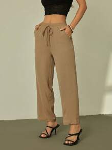 SHEIN PETITE Pantaloni casual di colore tinta unita, adatto per l'estate, per le donne