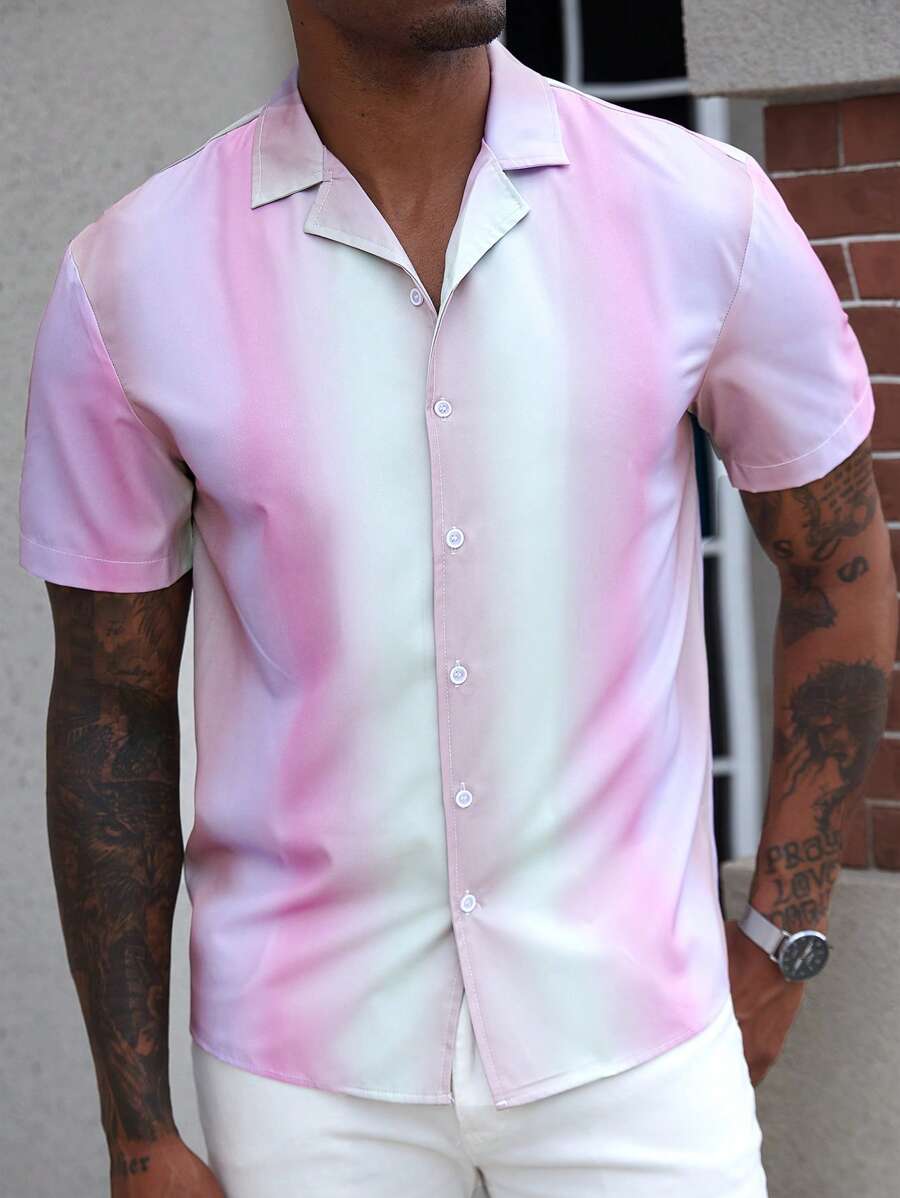 Manfinity Homme Men's Casual Ombre Short Sleeve Shirt, Summer - Multicolor - View 1