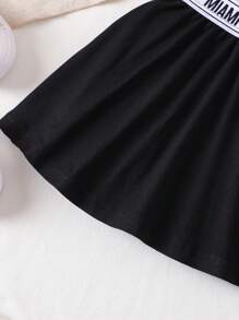 SHEIN Babygirl Cute Black Letter Webbing Strap Top And Elasticated Waist Skirt Set, Summer Casual - Black - View 8
