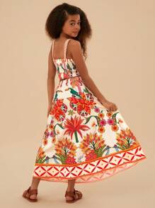 SHEIN 女童热带印花细肩带长裙 2 件套，母女装（2 套单独出售） - 彩色 - 查看 2