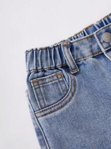 SHEIN Baby Girl Loose Ripped Blue Denim Jeans - Light Wash - View 3