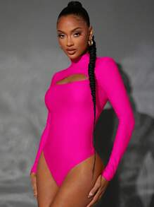 SHEIN SXY Mock Neck Cut Out Bodysuit Concert Long Summer Dress Prom Dress Sexy Dress Valentine Day Dress