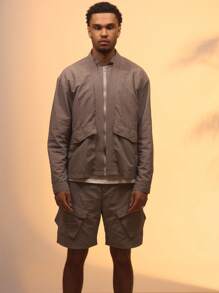 Musero Casual Street Style Oversized Utility Pocket Zip Through Jacket Only For Summer Holiday Vacation