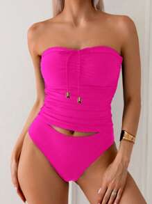 SHEIN Swim Elegant Versatile Slim Fit Sleeveless Crop Top, Fashionable For Summer - Hot Pink - View 4
