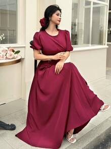 Modelyn 女式长款优雅公主开衩下摆韩版连衣裙，春夏