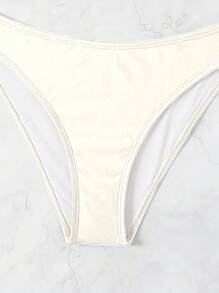 SHEIN Swim 女士纯色荷叶边系带白色比基尼套装 - 米色 - 查看 6