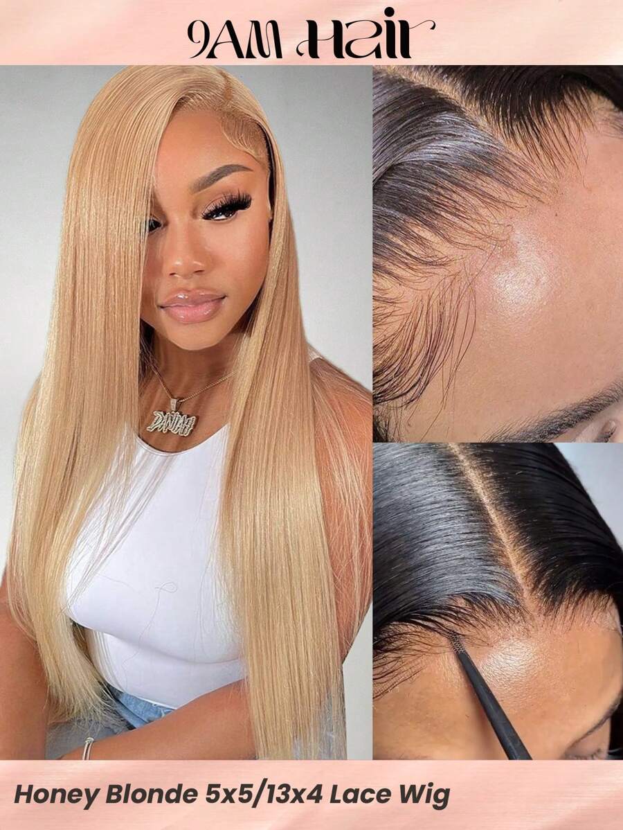 5x5 Glueless Transparent Lace Closure Wig Straight 13X4 Honey Blonde Big Size Lace Frontal Wigs 22-28 Inch 180% Pre Plucked Hairline Beginner Friendly Colored Human Hair For Women