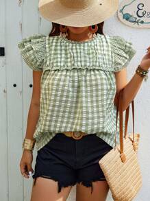 Breezaya Áo cánh ngắn tay kẻ caro thường ngày cỡ lớn cho ngày lễ - Nhiều màu - Xem 3