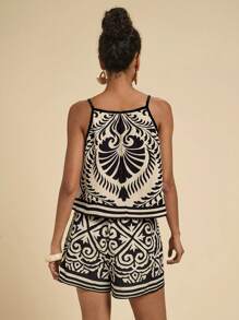 Travachic Women Black& White Print Casual Two Pieces Outfits For Daily Wear,  Vacation Outfits Women, Western Wear Women Island Vacation Outfits,  Suitable For Holiday , Afternoon Tea, Wedding Season, Playa,  Casual, Simple, Beach Cruise Vacation, City Road Trip Vacation, Boho Vacation, Music Festival , Beachwear, Easter, Beach Outfits For Woman, Elegant Tops For Women, Vacation Outfits Women, Concert Outfit Women, Tropical Vacation Woman Clothes, Holiday Outfits, Bohemian Clothes,For Spring Sunmmer And Autumn - Black - View 5