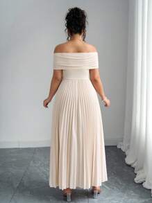 SHEIN PETITE CURVE Plus Size Women Off The Shoulder Ruched Design Dresses, Summer Elegant Formal Dress For Wedding Guest