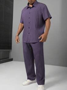 Manfinity Homme Conjunto de moda de verano de talla grande para hombre - Camisa de manga larga y pantalones