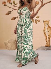 Travachic Mono de pierna ancha de talla grande con estampado bicolor, tejido, nudos retorcidos y calado