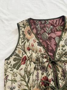 Soleia Áo ba lỗ nữ họa tiết cây nhiệt đới cổ điển thường ngày vải jacquard buộc dây họa tiết - màu xanh lá - Xem 6