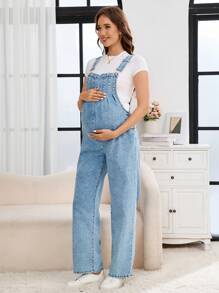 SHEIN Tuta a gamba larga in jeans da maternità, design alla moda per l'estate