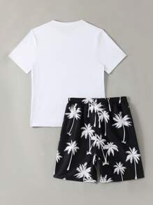 Set di abbigliamento da bagno per adolescenti, composto da top con stampa casuale e pantaloncini da bagno con stampa ed elastico in vita