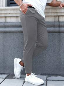 Manfinity Homme 纯色拉链口袋褶裥休闲时尚正装裤